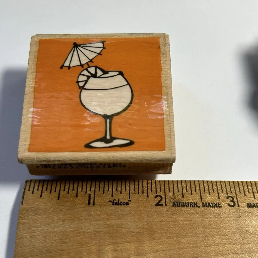 Cocktail Liquor Drinking Glass Bar Party Martini Cosmopolitan Wood Rubber Stamps